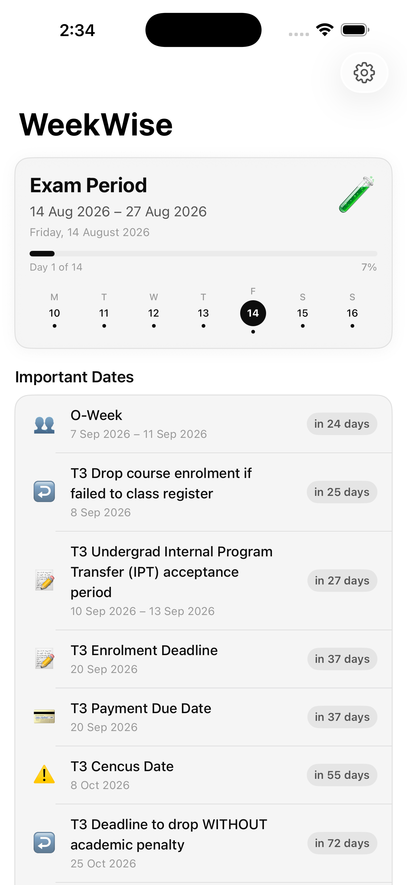 WeekWise assignment tracker