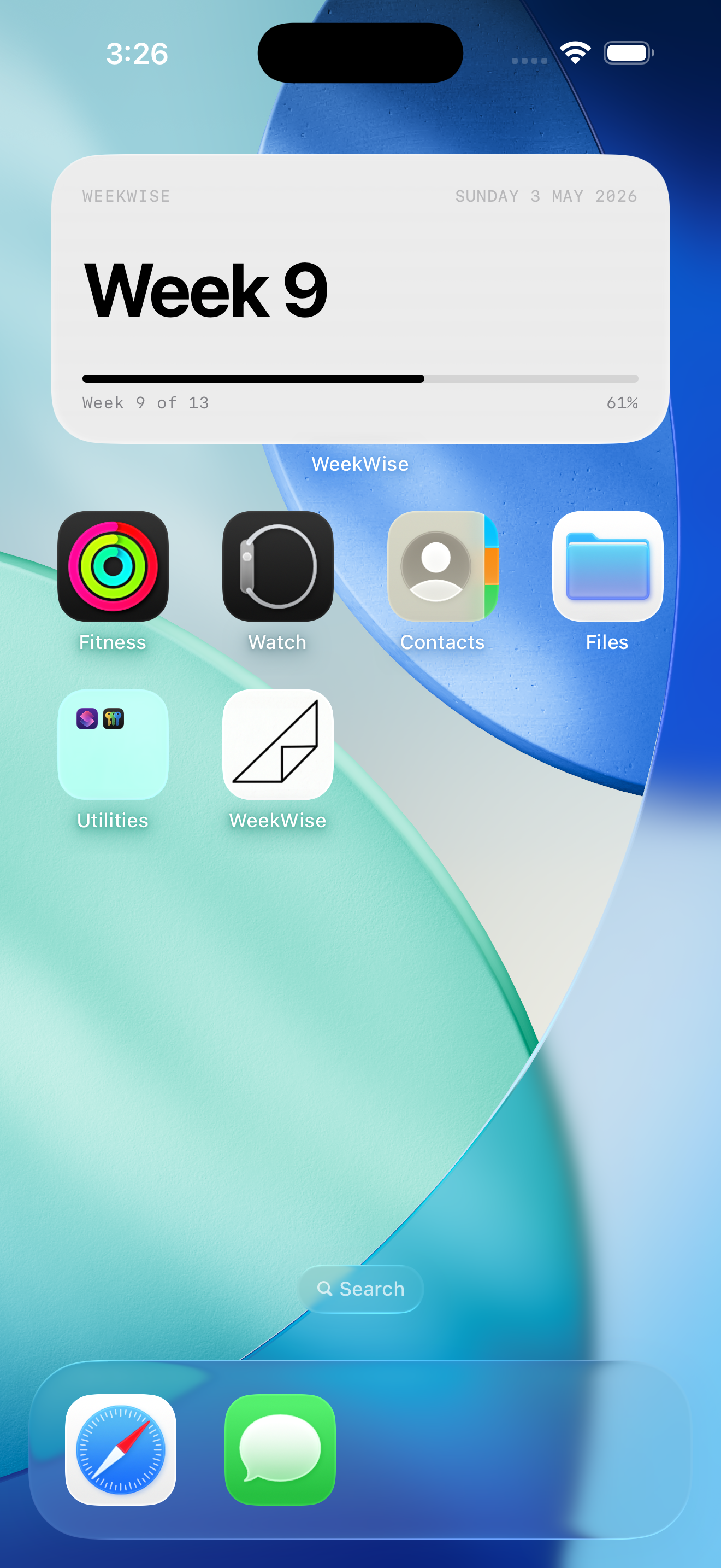 WeekWise medium home screen widget showing week number and semester progress